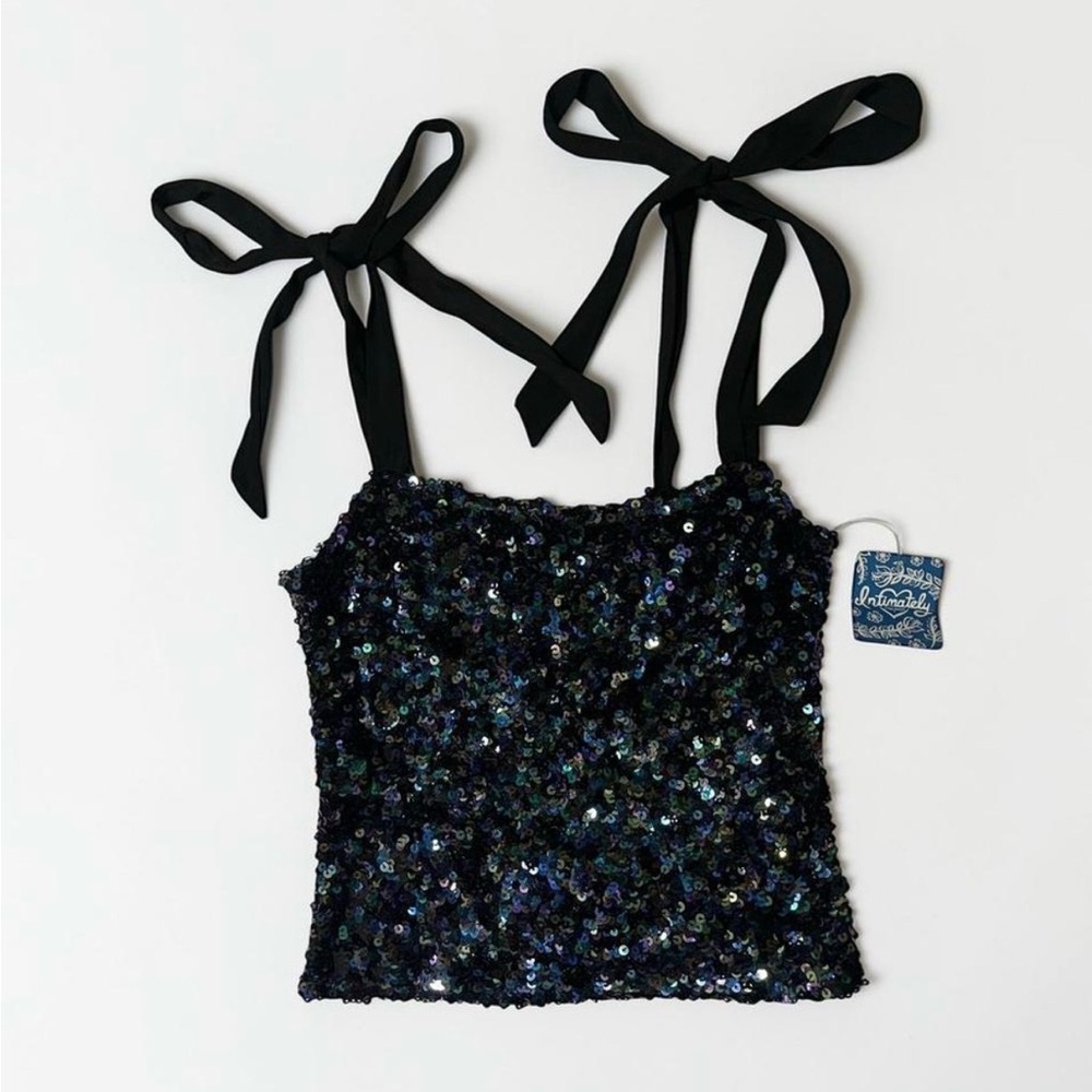Free People NWT Black Sequin Tie-Shoulder Camisole